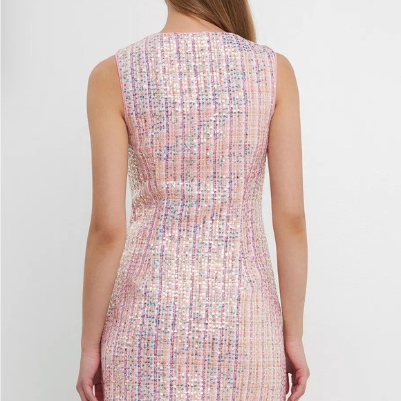 Endless Rose Sequin Tweed Mini Dress - Pink small like new - Picture 7 of 8